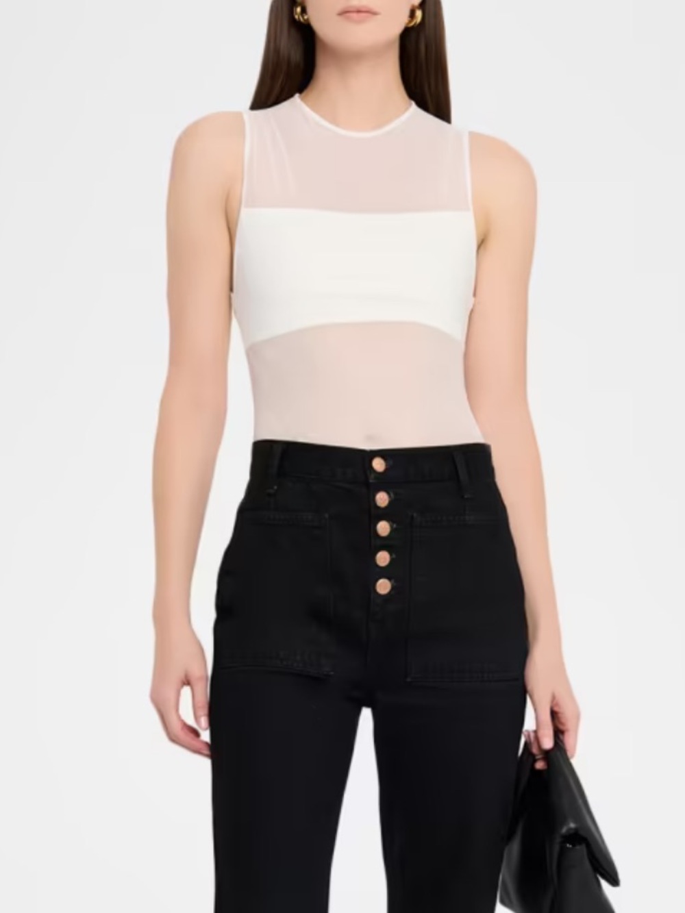 NWT Alice & Olivia Mesh Bandeau Bodysuit Off White Size Small S *